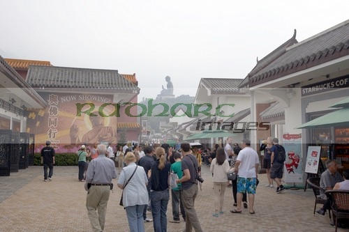 Ngong Ping 360 tourist village and big buddha shrouded in smog