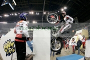Jeroni-Fajardo-from-Spain-on-his-Gas-Gas-bike-in-action-at-the-Belfast-round-the-Indoor-Trial-World-Championship,-won-by-Adam-Raga-from-Spain.