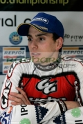 Jeroni-Fajardo-from-Spain-at-the-post-event-press-conference-at-the-Belfast-round-the-Indoor-Trial-World-Championship,-won-by-Adam-Raga-from-Spain.