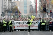 Loyalists-demonstrate-against-the-Sinn-Fein-demonstration-at-the-Royal-Irish-Regiment-RIR-Homecoming-Parade-in-Belfast-on-September-02,-2008-in-Belfast,-Northern-Ireland.-The-parade,-which-passed-relatively-peacefully,-was-for-troops-returning-from-Iraq-Afghanistan.