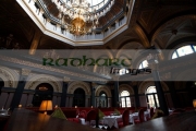 The-Great-Room-dining-room-at-the-five-star-Merchant-Hotel-in-Waring-Street,-Cathedral-Quarter,-Belfast,-Northern-Ireland,-UK.-The-Merchant-is-housed-in-Grade-1-listed-building,-previously-the-headquarters-the-Ulster-Bank-completed-in-1860.-The-Bar-at-the-Merchant-Hotel-is-the-home-the-worlds-most-expensive-cocktail,-the-original-Mai-Tai-at-750UKP.