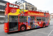 City-Sightseeing-Tour-Belfast-open-top-tour-bus-in-Custom-House-Square-Belfast-Northern-Ireland