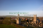 St-Elizabeths-church-the-clelland-mausoleum-seen-from-the-top-Dundonald-moat-or-motte-man-made-artificial-mound-for-fort-county-down-northern-ireland-uk