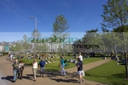 people-enjoying-the-sunshine-walking-in-Eyre-Square-in-the-heart-Galway-city-county-Galway-Republic-Ireland