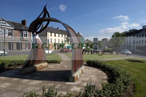 Naomi-Jobsons-bridging-sculpture-in-the-diamond-town-centre-Castlederg-county-tyrone-northern-ireland-uk