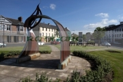 Naomi-Jobsons-bridging-sculpture-in-the-diamond-town-centre-Castlederg-county-tyrone-northern-ireland-uk