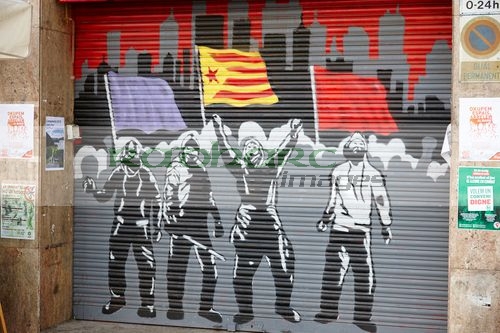 catalonian separatist grafitti on shop shutter Barcelona Catalonia Spain