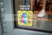 scan-to-unlock-levis-pride-snapchat-filter-in-window-store-in-Chicago-Illinois-USA